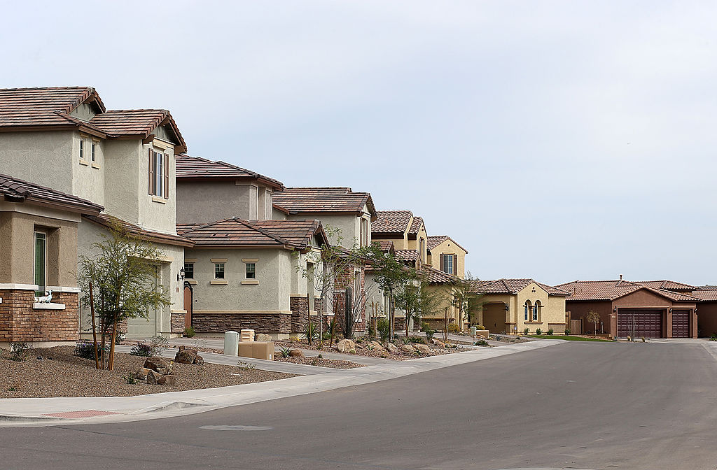 New homes line a street 