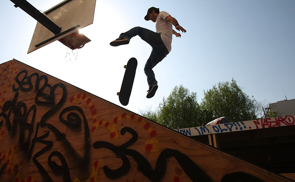 skater practicing at local skate park