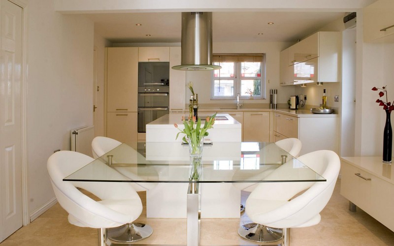 luxury kitchen with glass table