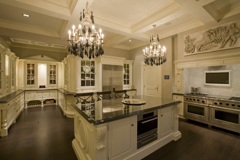 luxury kitchen with chandlier