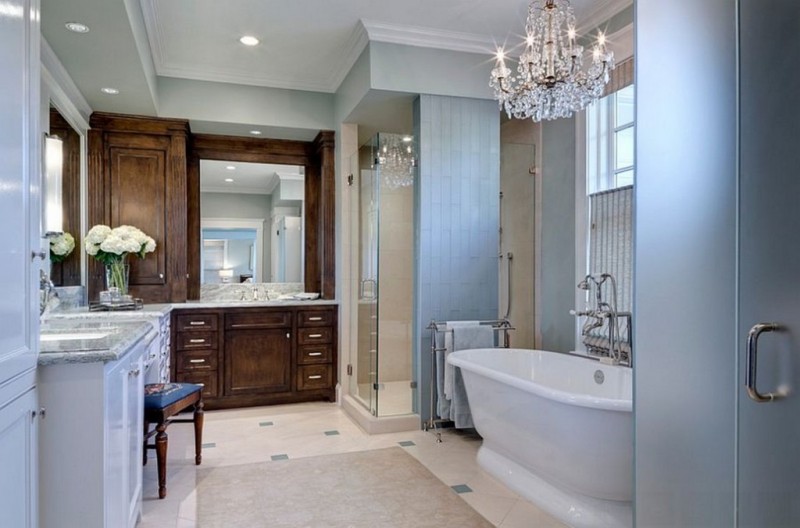 traditional bathroom with rustic vanity