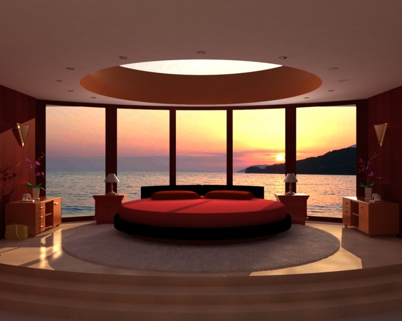 bedroom with cool round sky light