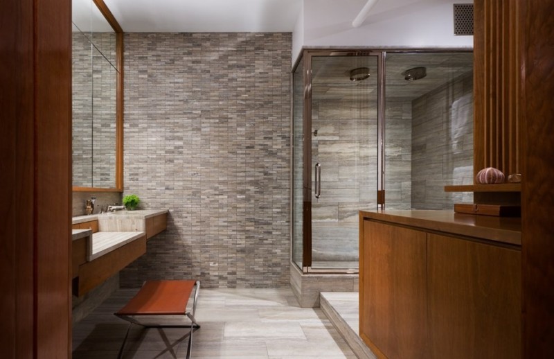 brick style wall in studio apartment