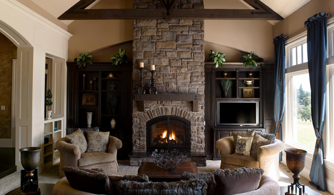 classic stone fireplace