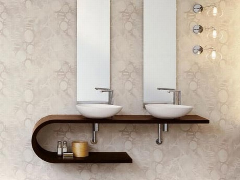 white floating bathroom sink