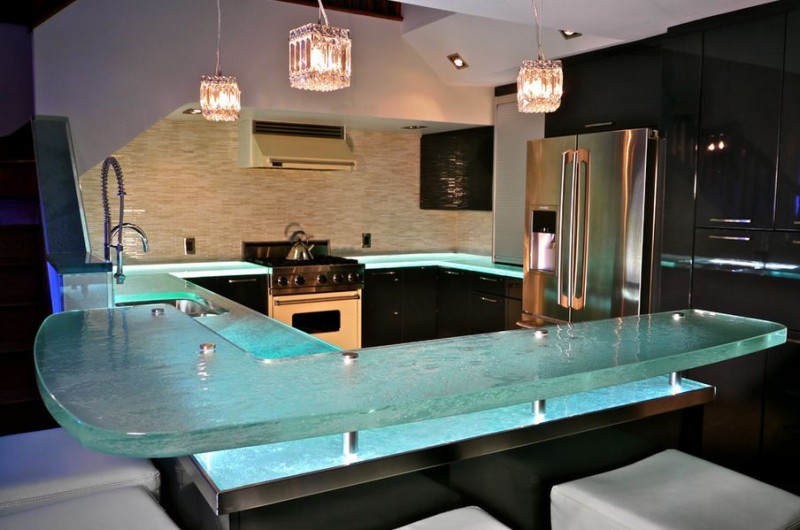 glowing glass kitchen countertops