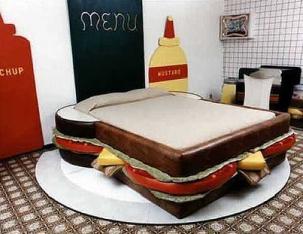 unusual bed made like a sandwich