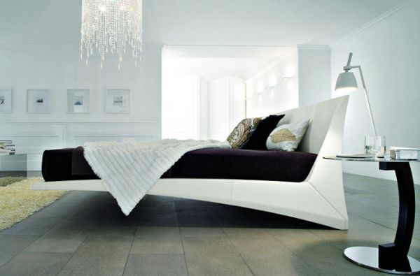 beautiful white floating bed