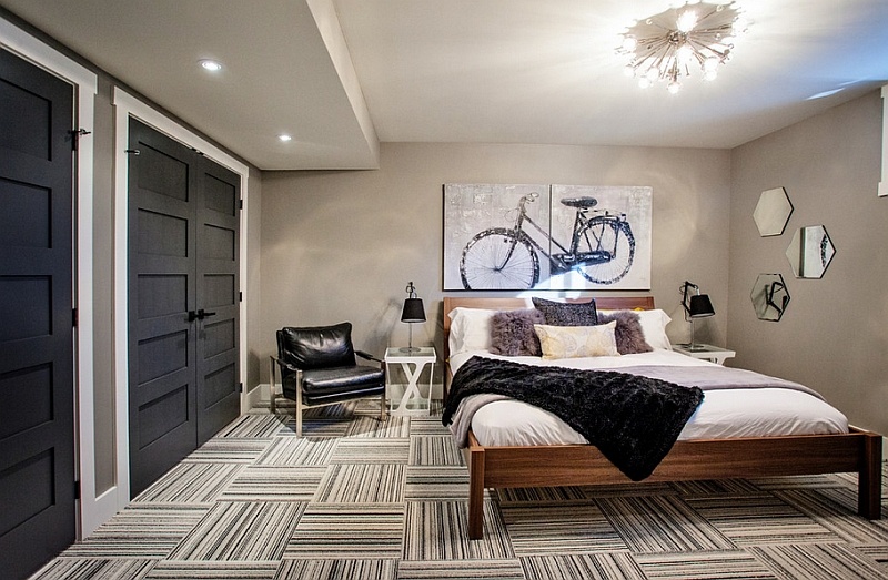 trendy basement bedroom