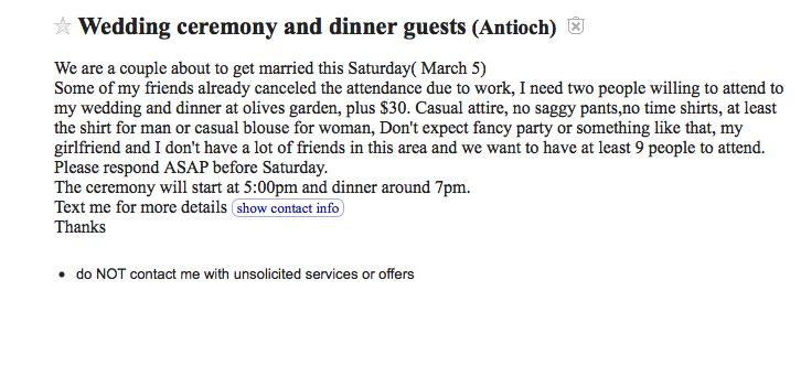 Looking for wedding guests on craigslist nashville