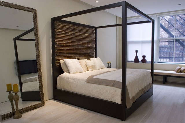 modern wooden canopy bed