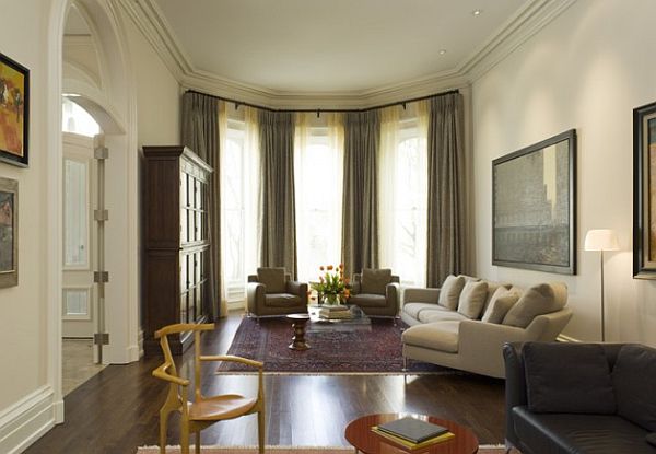 living room with bay windows