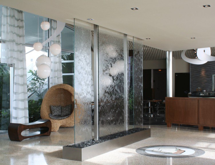 glass indoor water fountain