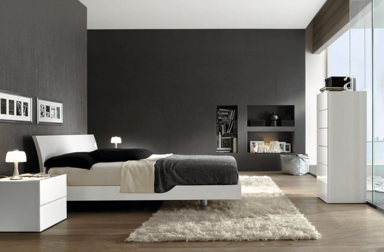 master bedroom with dark walls