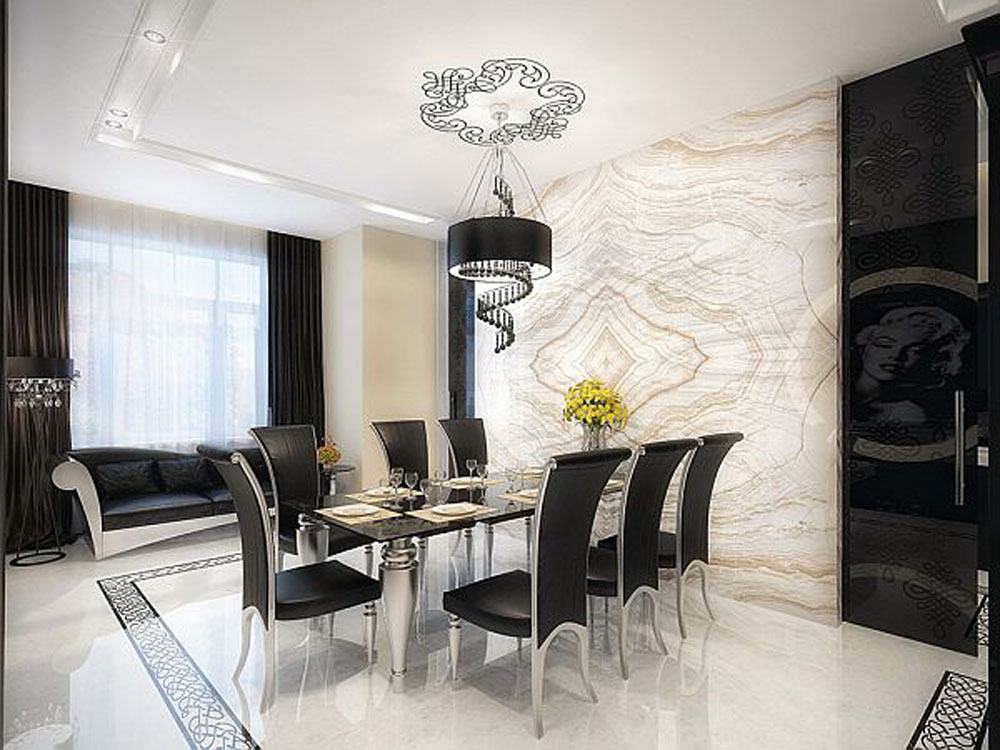 modern dining room design with black chairs