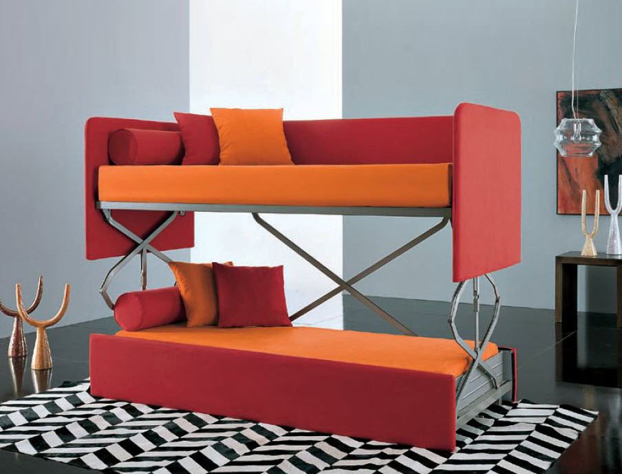 red and orange couch bunk bed