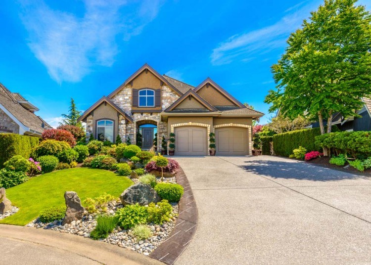 large and lavish front yard landscape