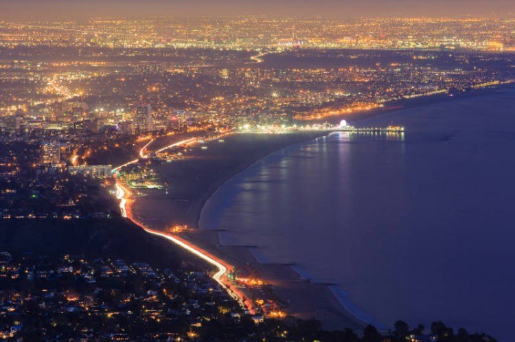 Santa Monica bay night scene from top