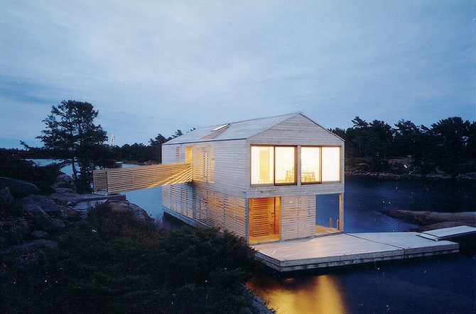 all white floating house design