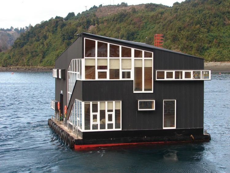 floating black house