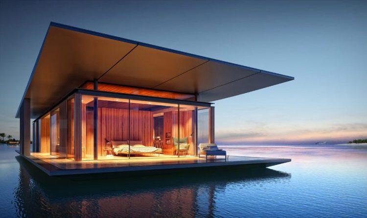 floating house with glass wall