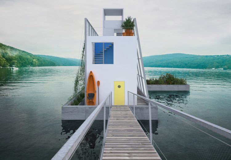 beautiful white floating house