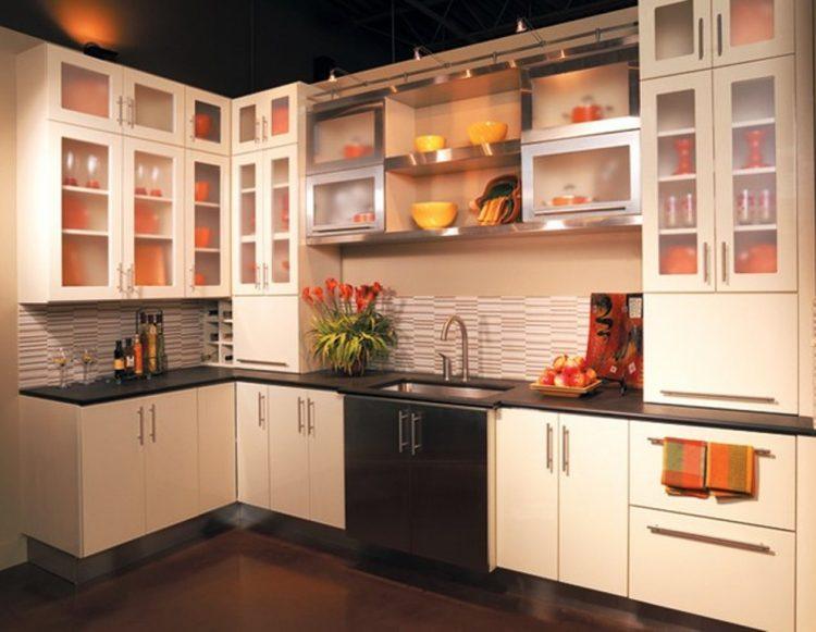 modern kitchen design with glass cabinets