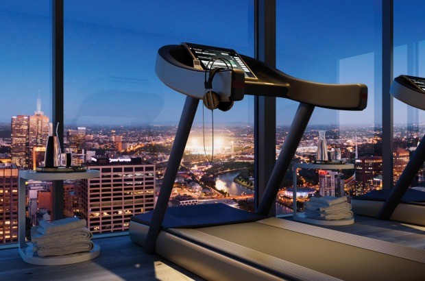 gym with city view