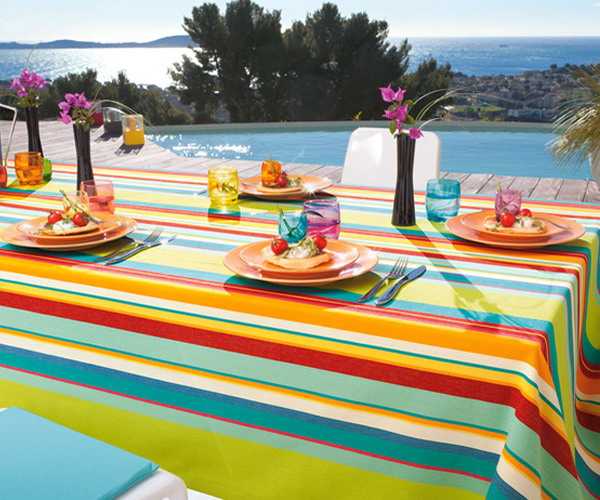 table setting with colorful table cloth