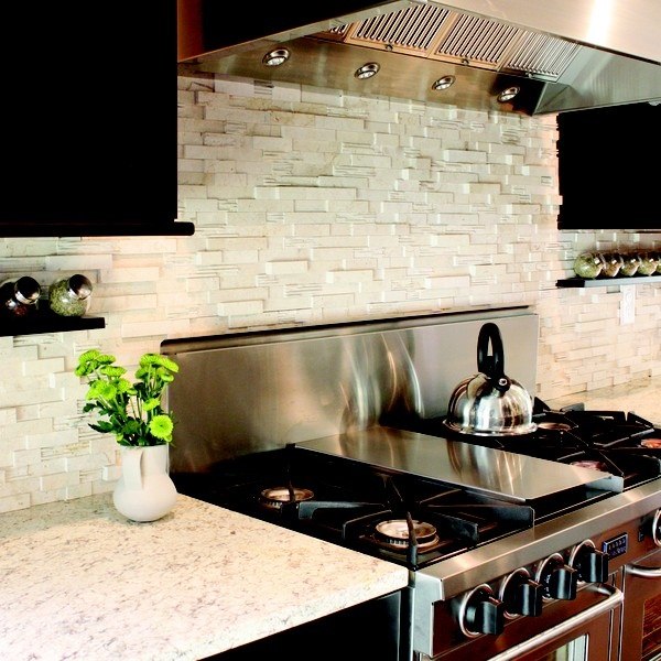 white stone backsplash