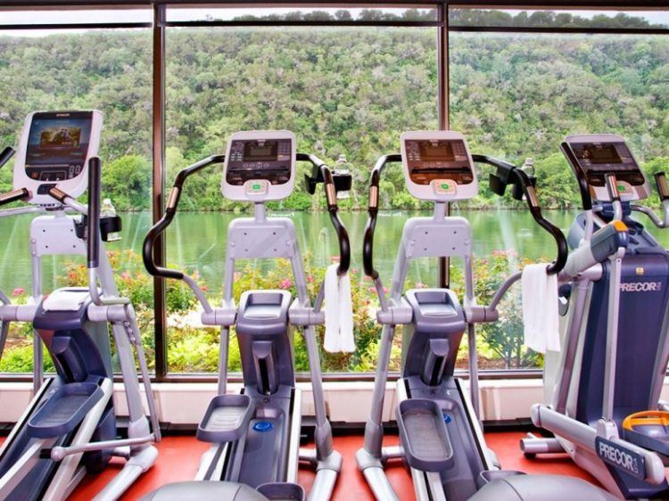 gym with view of the mountains