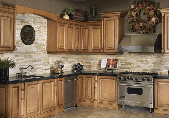 stone backsplash in kitchen