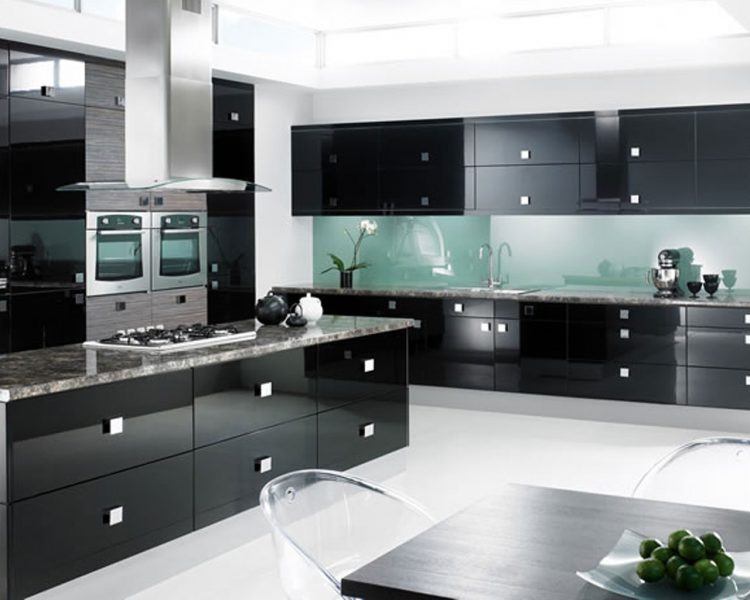 kitchen with black cabinets