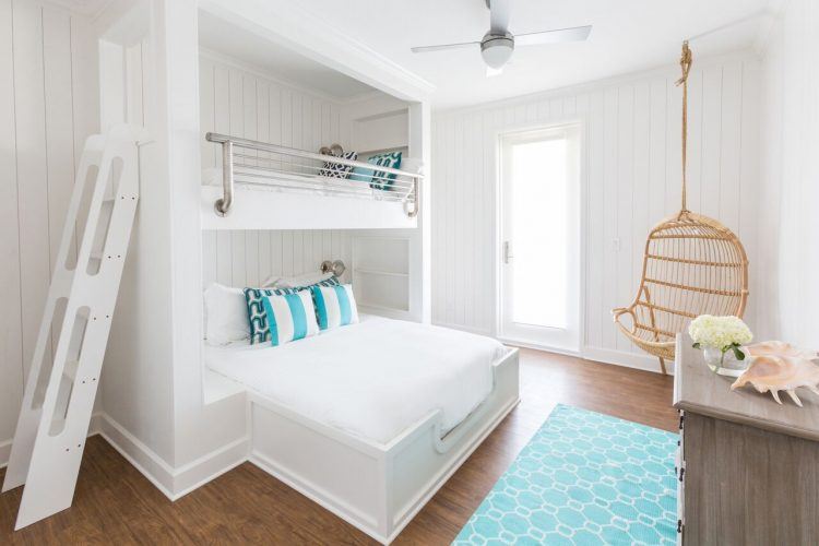 bedroom with wicker swing chair