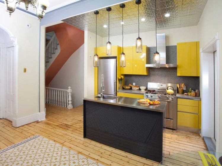 small yellow kitchen