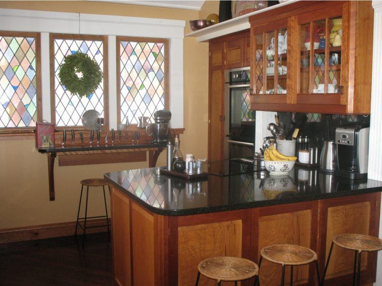 kitchen with stained glass window