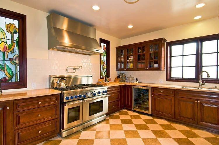 bright stained glass windows in kitchen