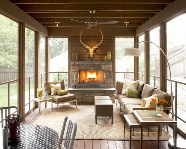 indoor patio with fireplace