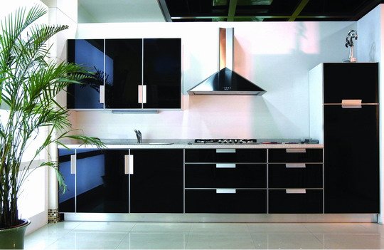 shiny black kitchen design