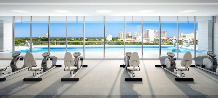 fitness center with pool view