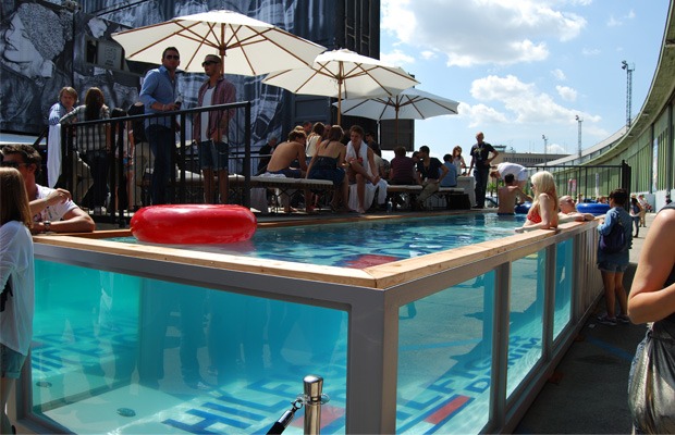 clear shipping container swimming pool