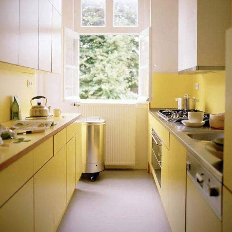 small kitchen with yellow paint