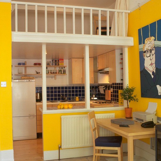 small kitchen with bright paint