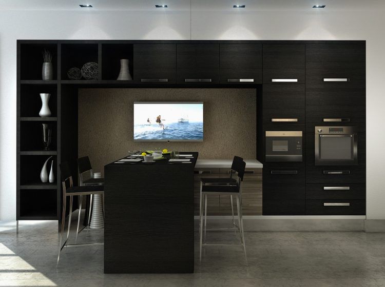 black kitchen with silver accents