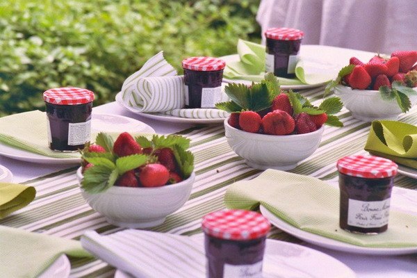 summer table setting with jam