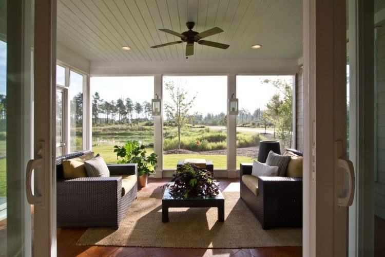 indoor patio with ceiling fan