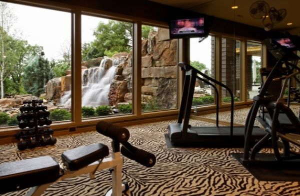 relaxing home gym with view