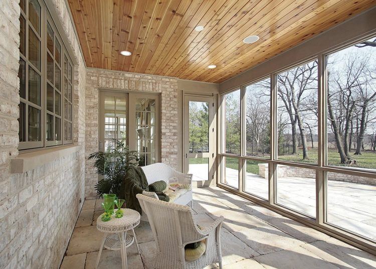 indoor patio with lots of windows