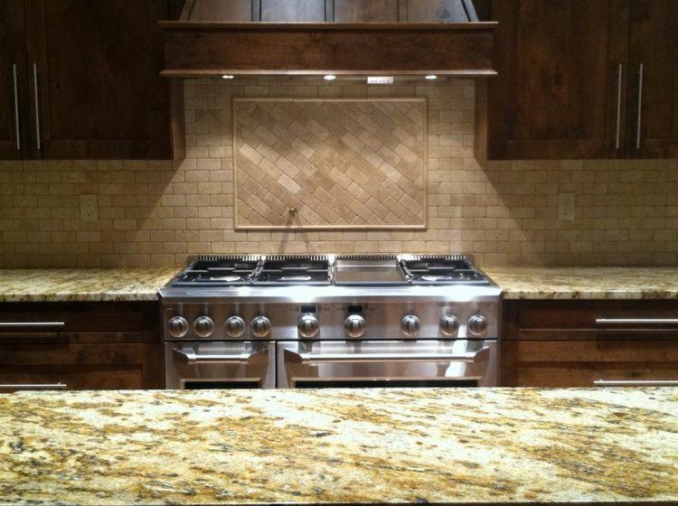 stone subway tile backsplash