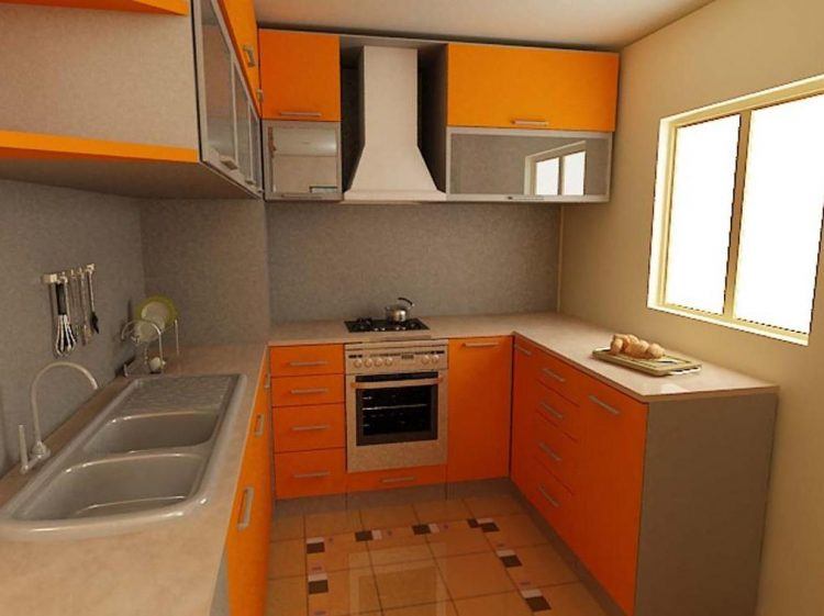 Contemporary Orange Small Kitchen Design Ideas Marble Backsplash